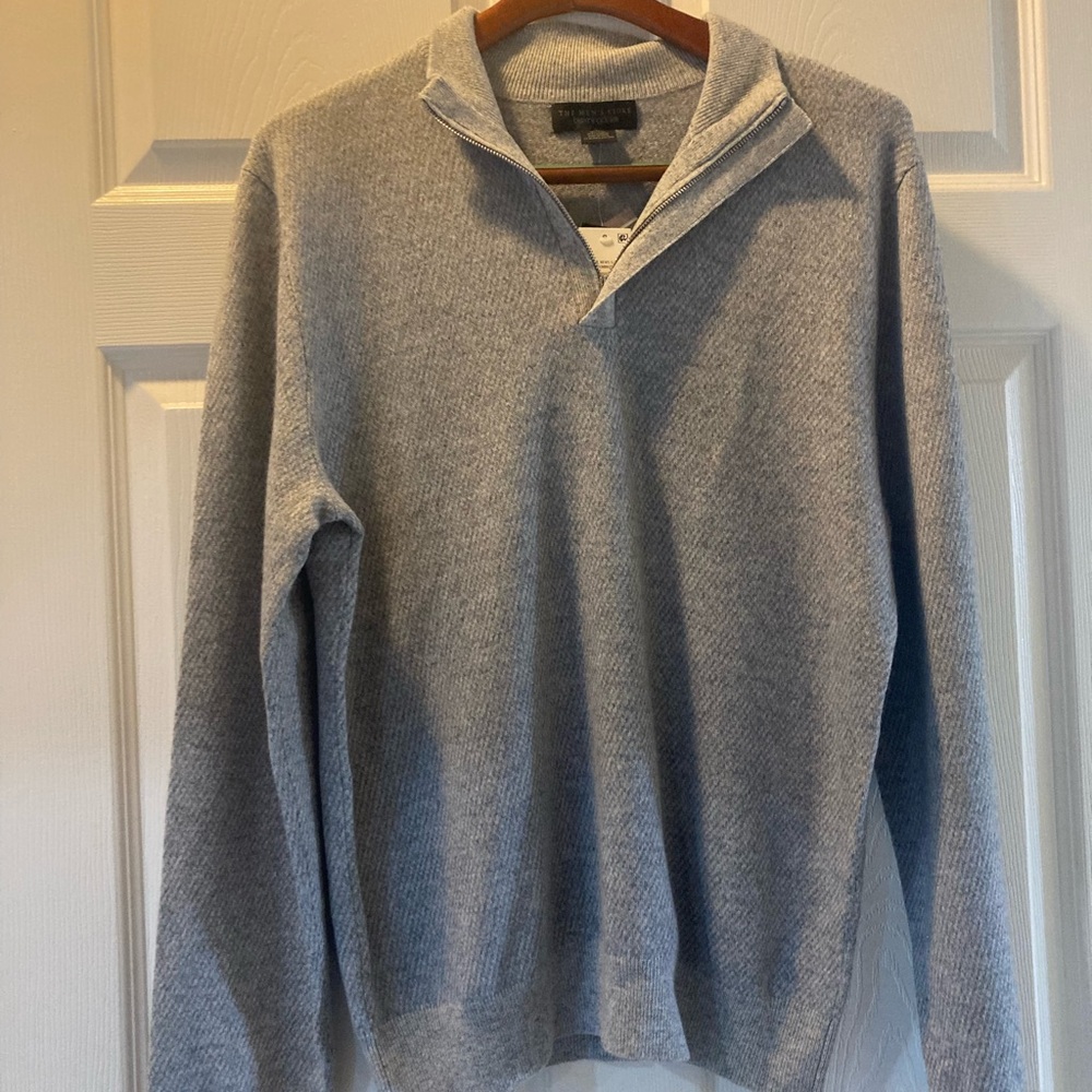 Bloomingdale's The Men's Store Wool/Cashmere  Half-Zip Sweater Grey Ivory - NWT